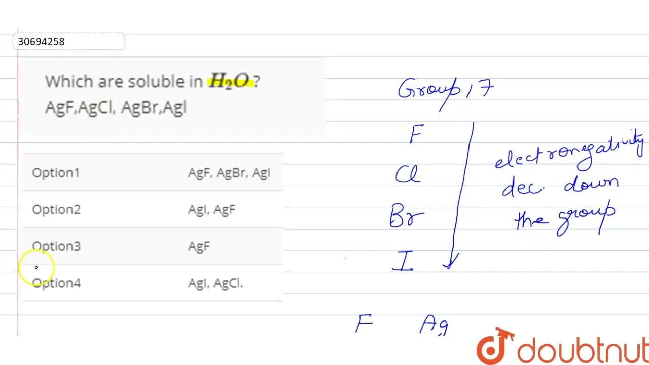 Which are soluble in H2O AgF AgCl AgBr Agl