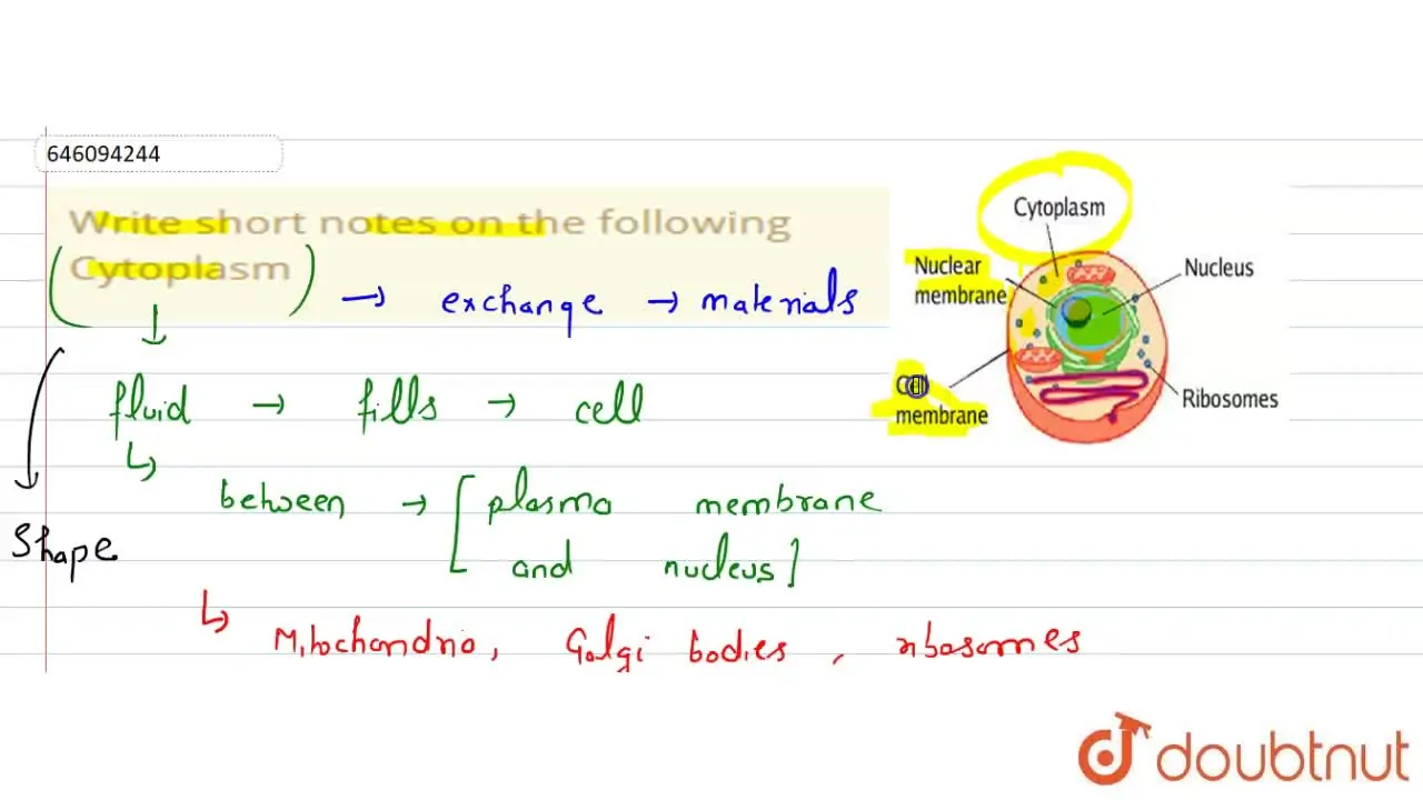 Write short notes on the following Cytoplasm