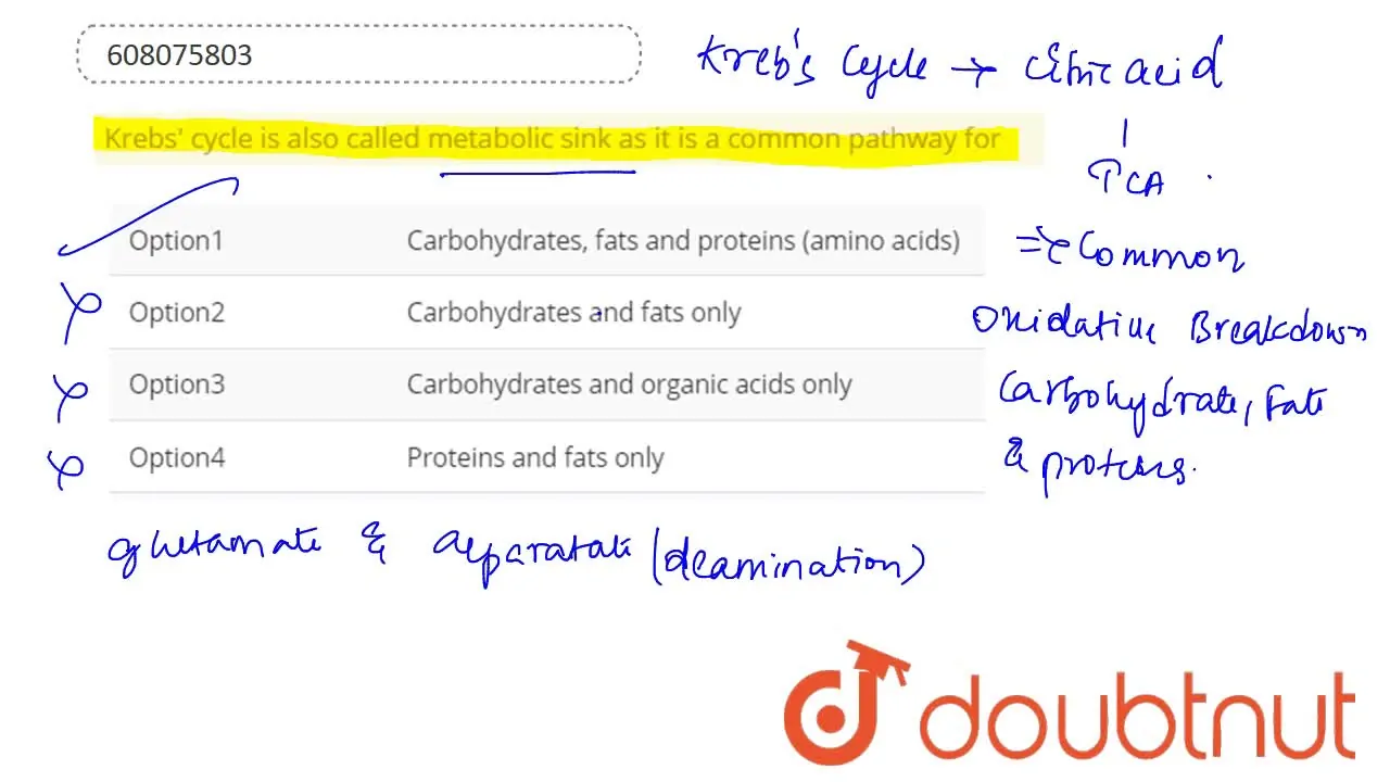[Telugu Solution] Krebs' cycle is also called metabolic sink as it is