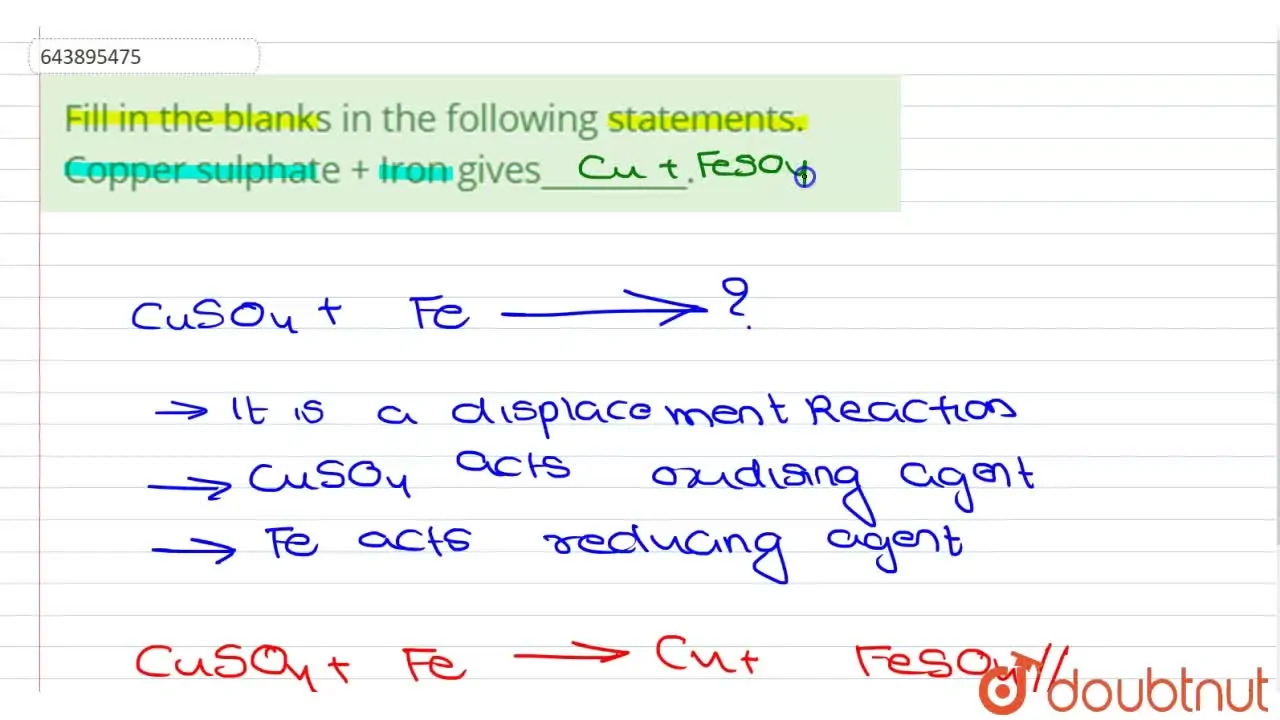 [Telugu] Fill in the blanks in the following statements. Copper sulpha