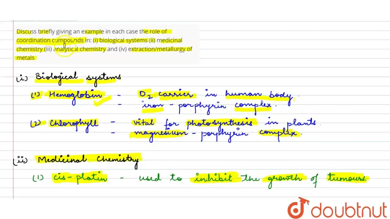 Discuss briefly giving an example in each case the role of coordinatio