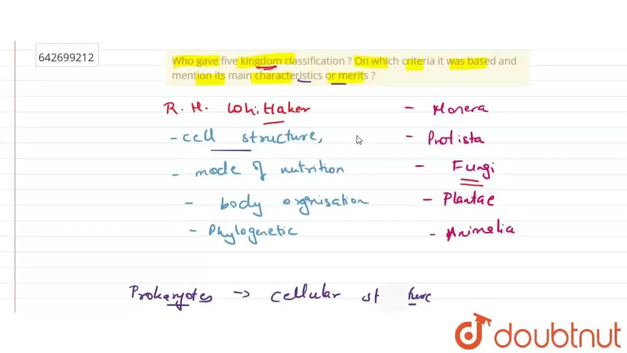 Who gave five kingdom classification ? On which criteria it was based and  mention its main characteristics or merits ?