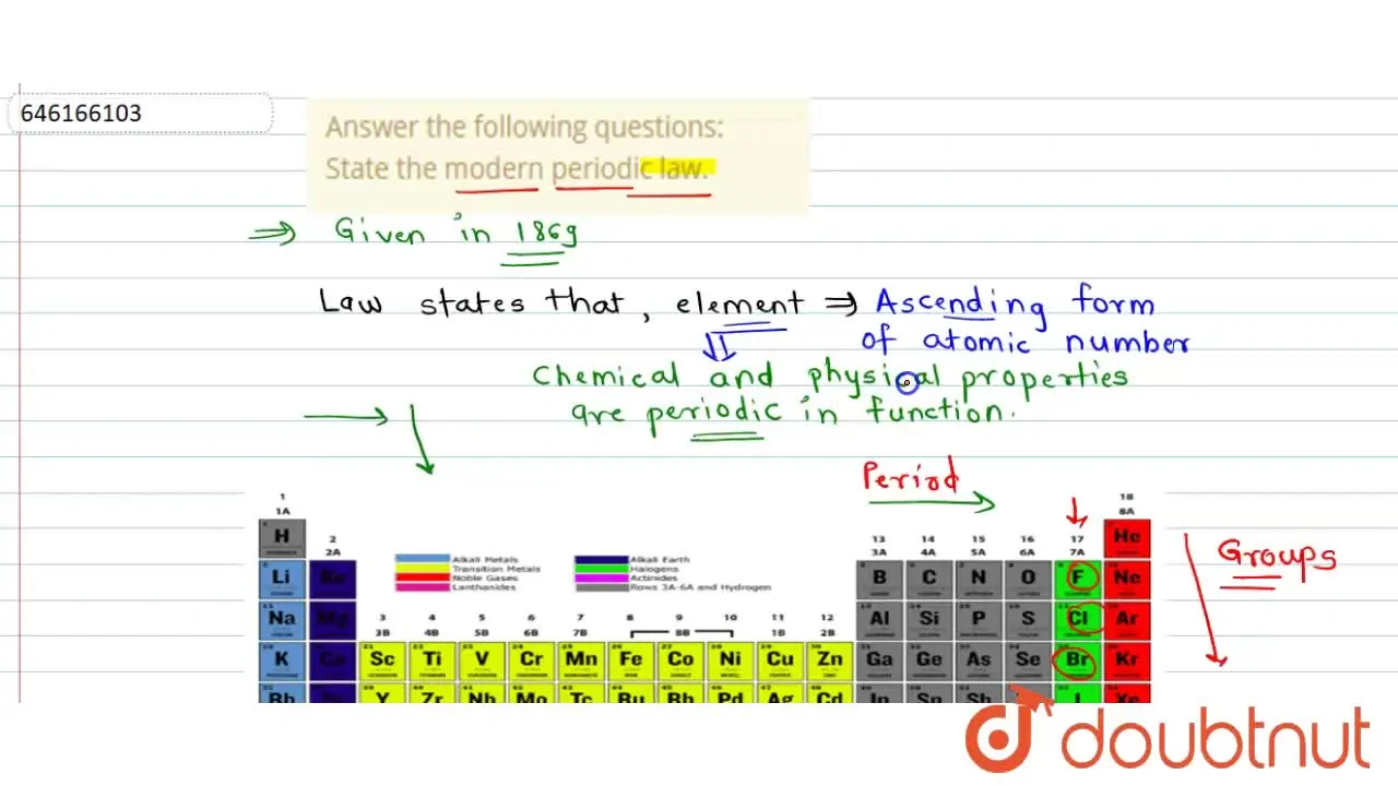 [Marathi] Answer the following questions State the modern periodic l