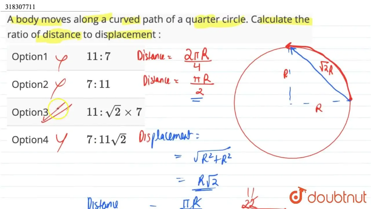 A body moves along a curved path of a quarter circle. Calculate the ra