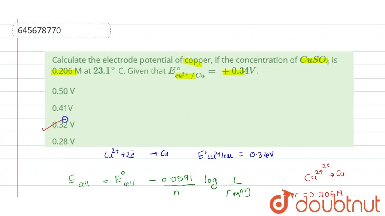 [Malayalam] Calculate the electrode potential of copper, if the concen