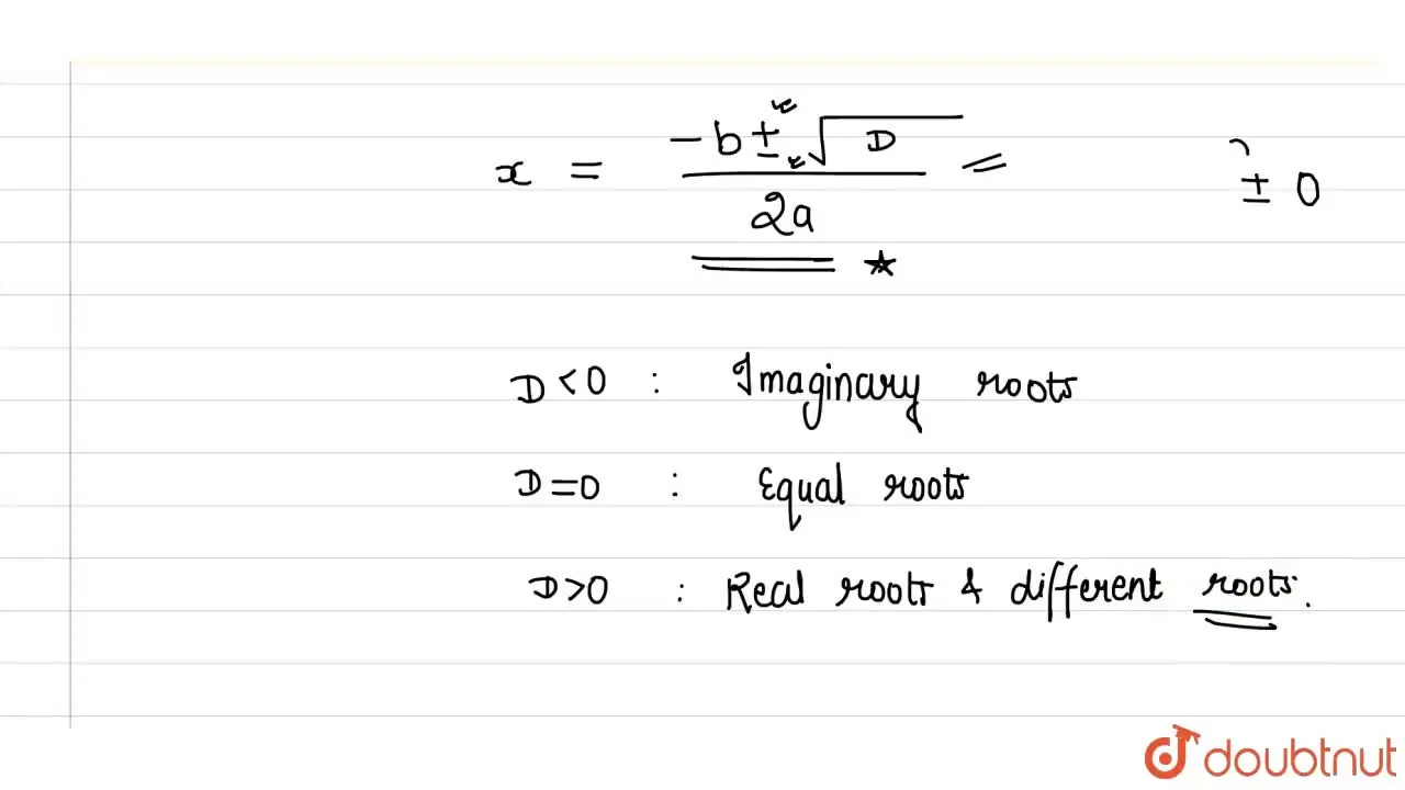 [Gujrati] In quadratic equation ax^(2)+bx+c=0, if discriminant D=b^(2)