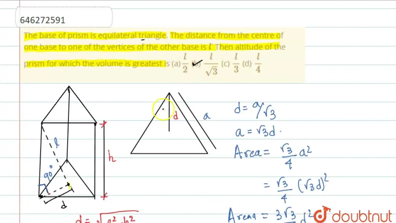 [Bengali] The base of prism is equilateral triangle. The distance from
