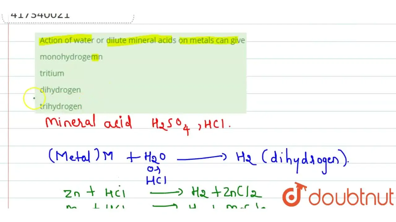 [Kannada] Action of water or dilute mineral acids on metals can giv