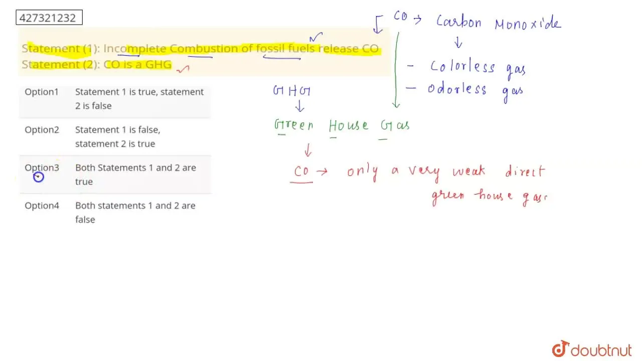 [Tamil Solution] Statement (1) Combustion of fossil f