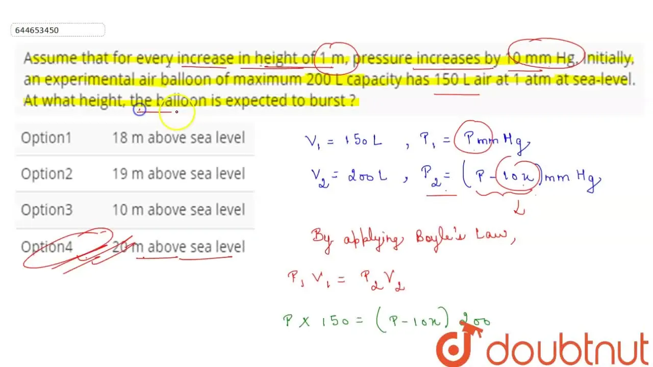 Assume that for every increase in height of 1 m pressure increases by