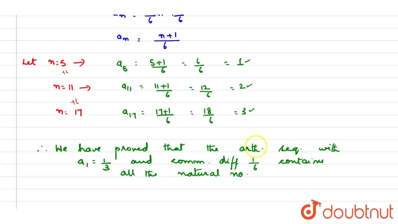 [Malayalam] Prove that the arithmetic sequence with first term frac(1)