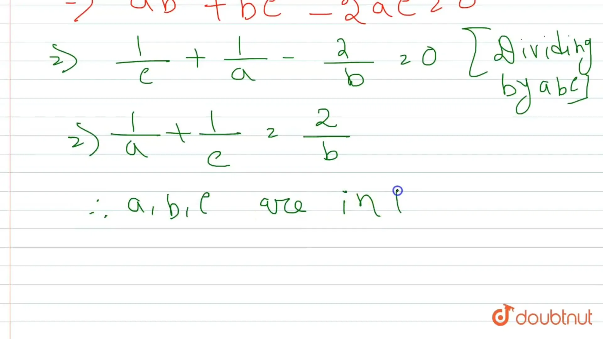 [Bengali] If a system of three linear equations x+4a y+a=0,x+3b y+b=0,