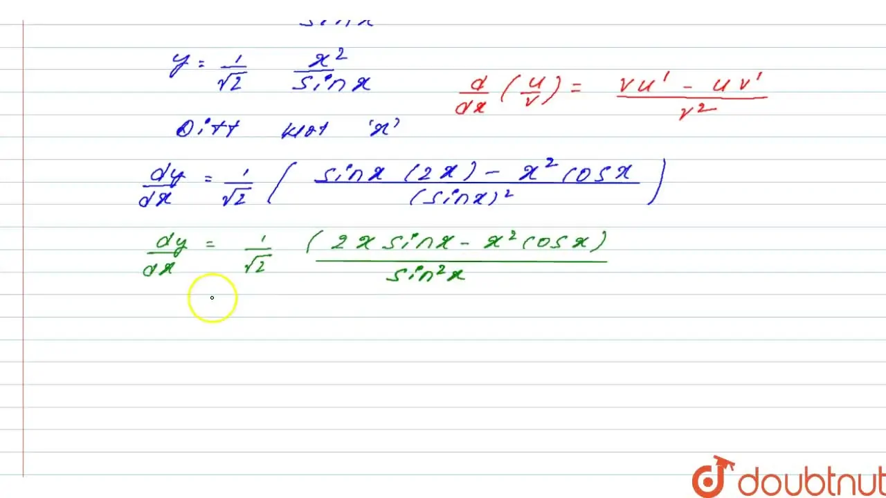 [Kannada] Find derivative:x^2 cos(pi/4)/sin x w.r.t.'x'.