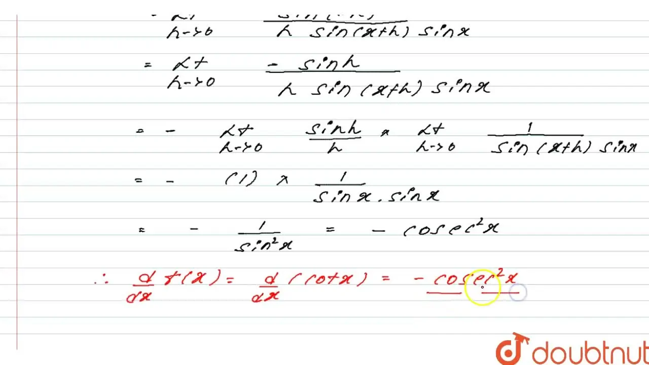 [kannada] Find The Derivative Of Function Cot X With Respect To X From