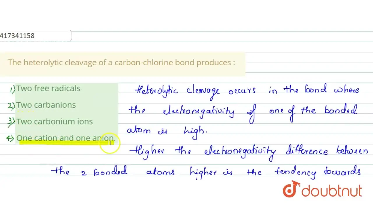 [Kannada] The heterolytic cleavage of a carbonchlorine bond produces