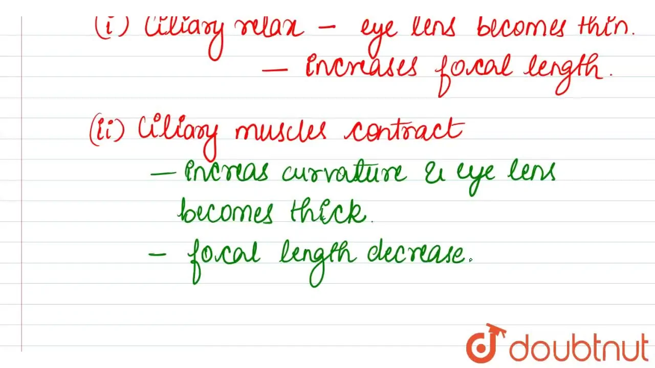 [Kannada] What happens to the focal length of the eye lens when ciliar