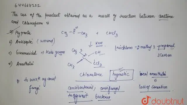 The use of the product obtained as a result of reaction between aceton