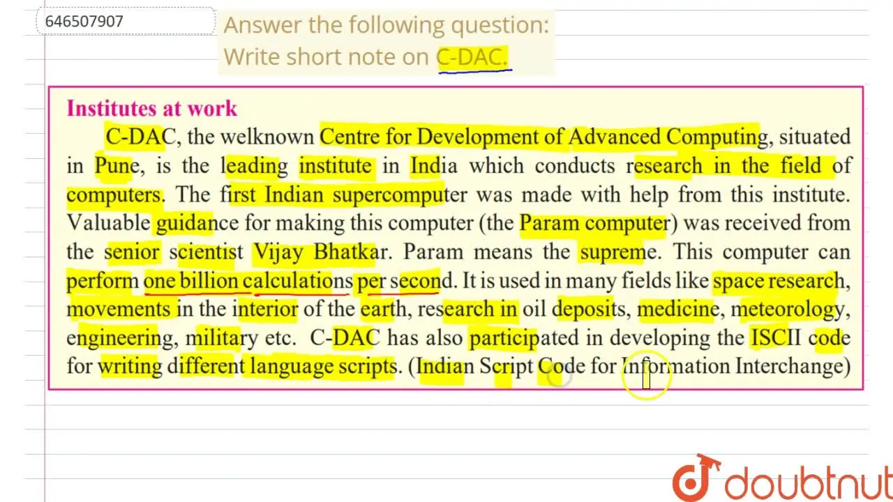 [Marathi] Answer the following question Write short note on CDAC.