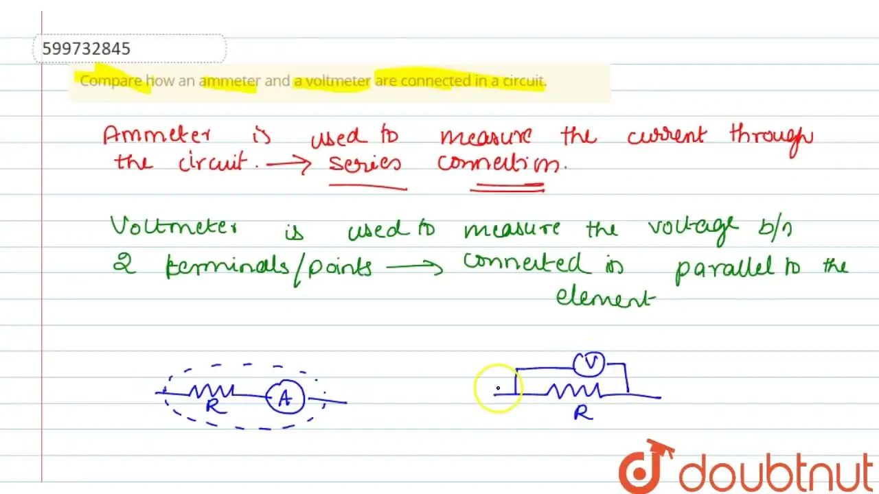[Kannada] Compare how an ammeter and a voltmeter are connected in a ci