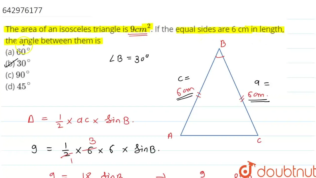 [Marathi] The area of an isosceles triangle is 9 cm^(2). If the equal