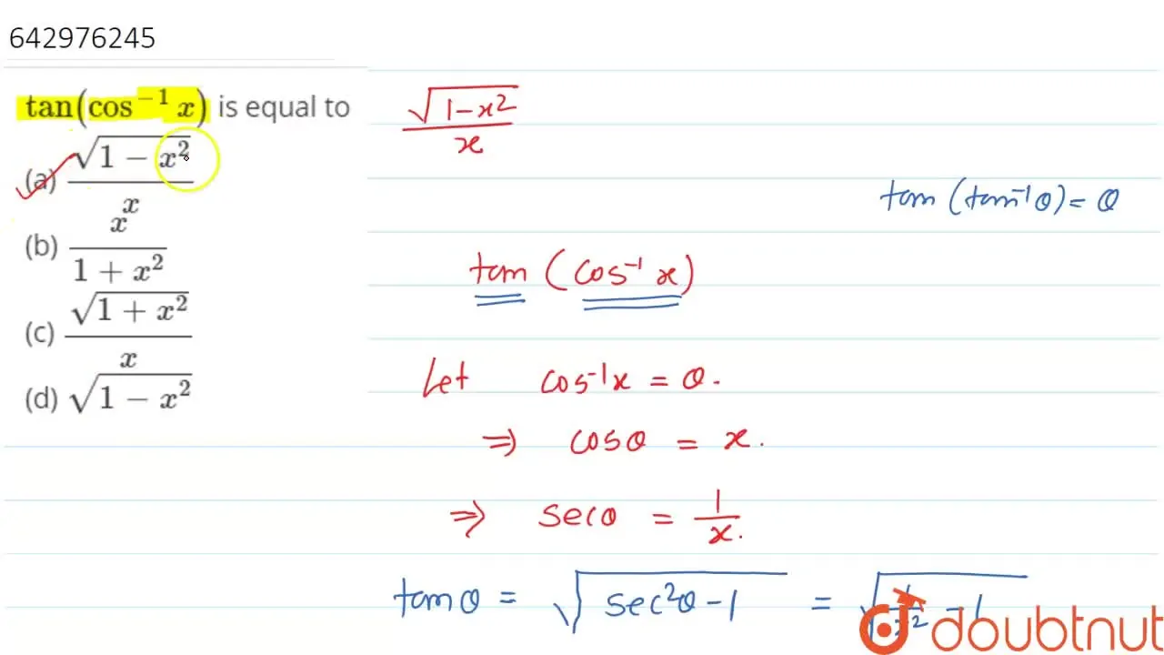 [Marathi] tan(cos^1 x) is equal to