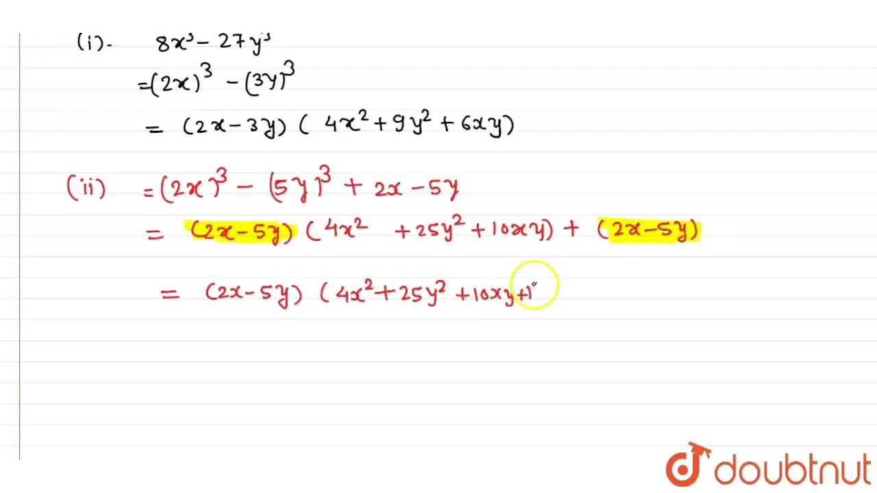 [Gujrati] Factorize following experessios (i) 8x^(3)-27y^(3)