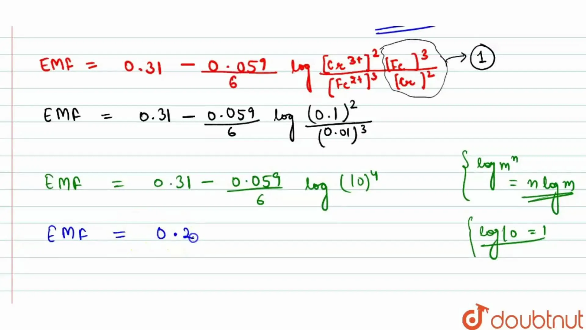 [Punjabi] Calculate the e.m.f. of the cell at 25^()C CrCr^(3+)(0.1M)