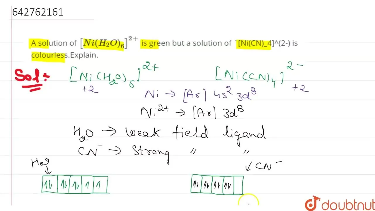 [Punjabi] A solution of [Ni(H2O)6]^(2+) is green but a solution of [Ni