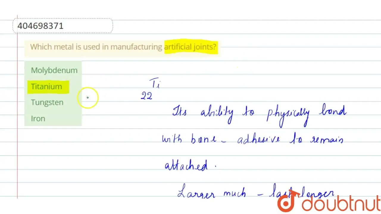 [Tamil] Which metal is used in manufacturing artificial joints?