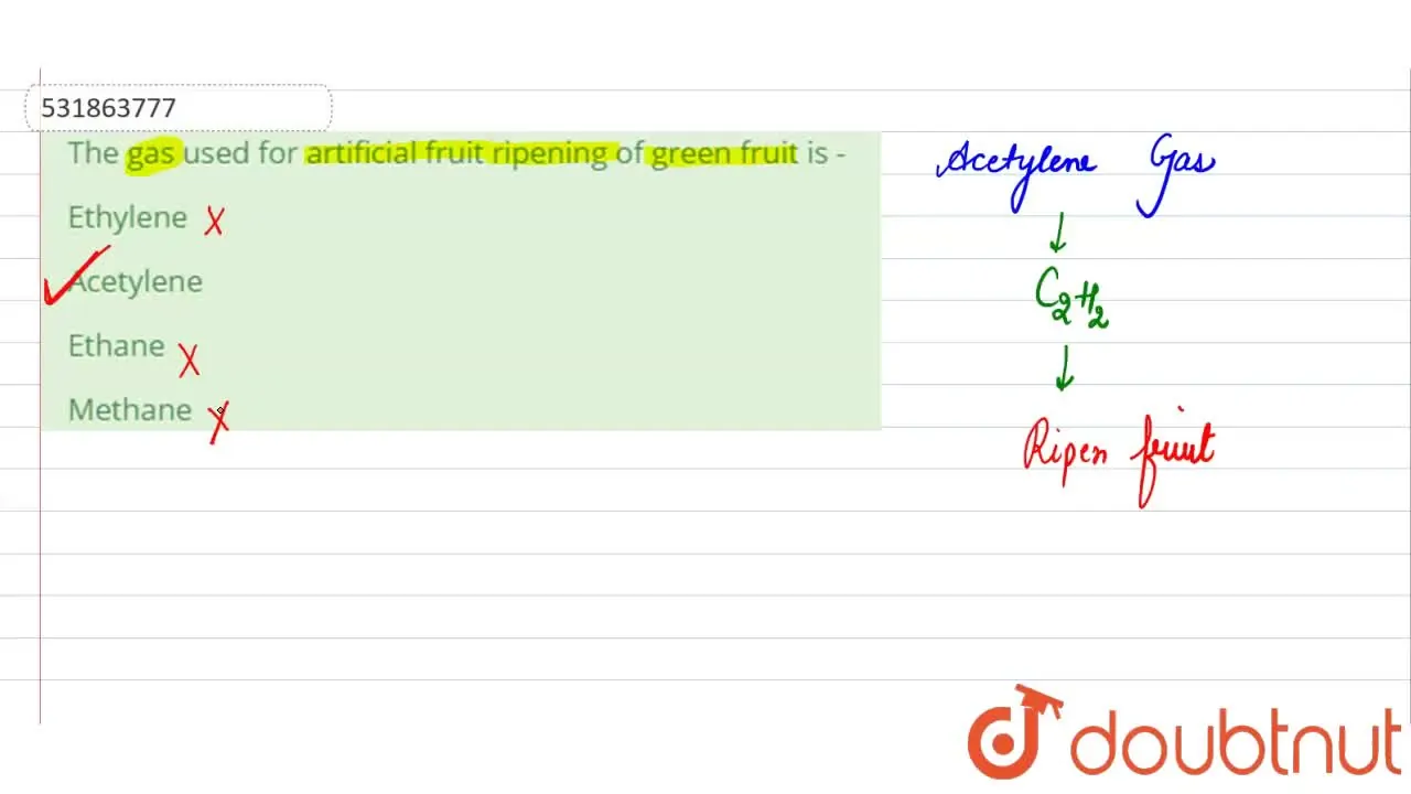 The gas used for artificial fruit ripening of green fruit is