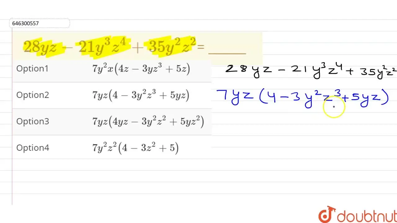 その他 D 28yz -21y^(3)z^(4) +35y^(2)z^(2) `= ______