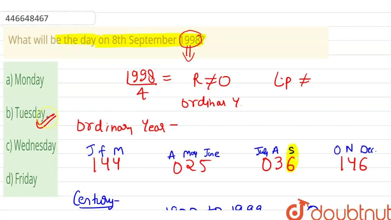 What will be the day on 8th September 1998?