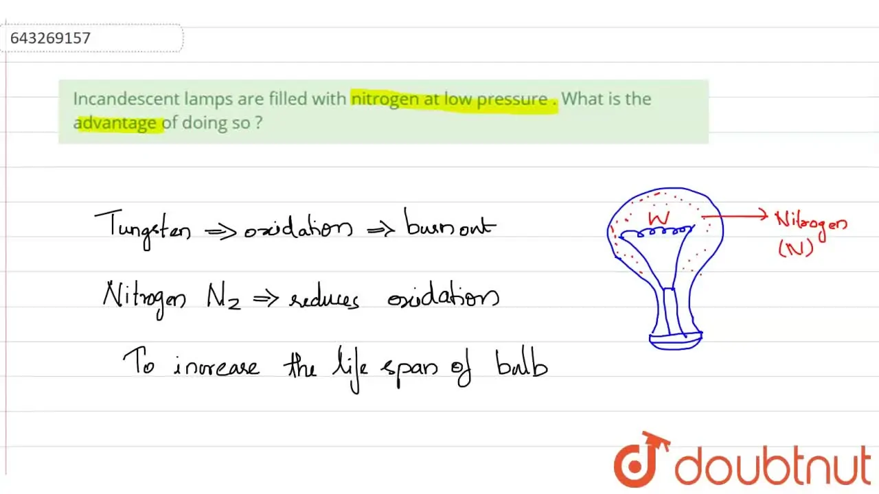 [Malayalam] Incandescent lamps are filled with nitrogen at low pressur