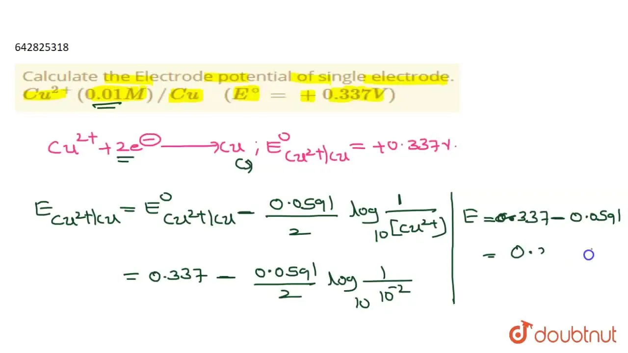 [Telugu] Calculate the Electrode potential of single electrode. Cu^(2