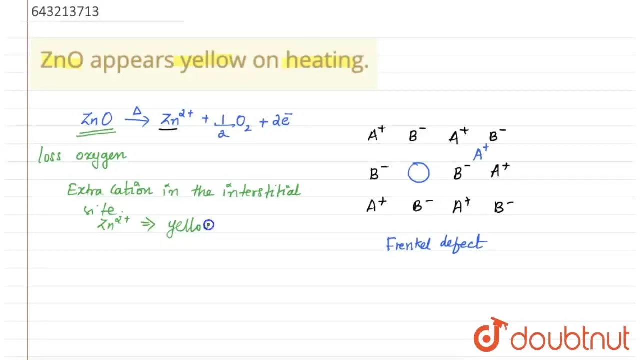 [Malayalam] ZnO appears yellow on heating.