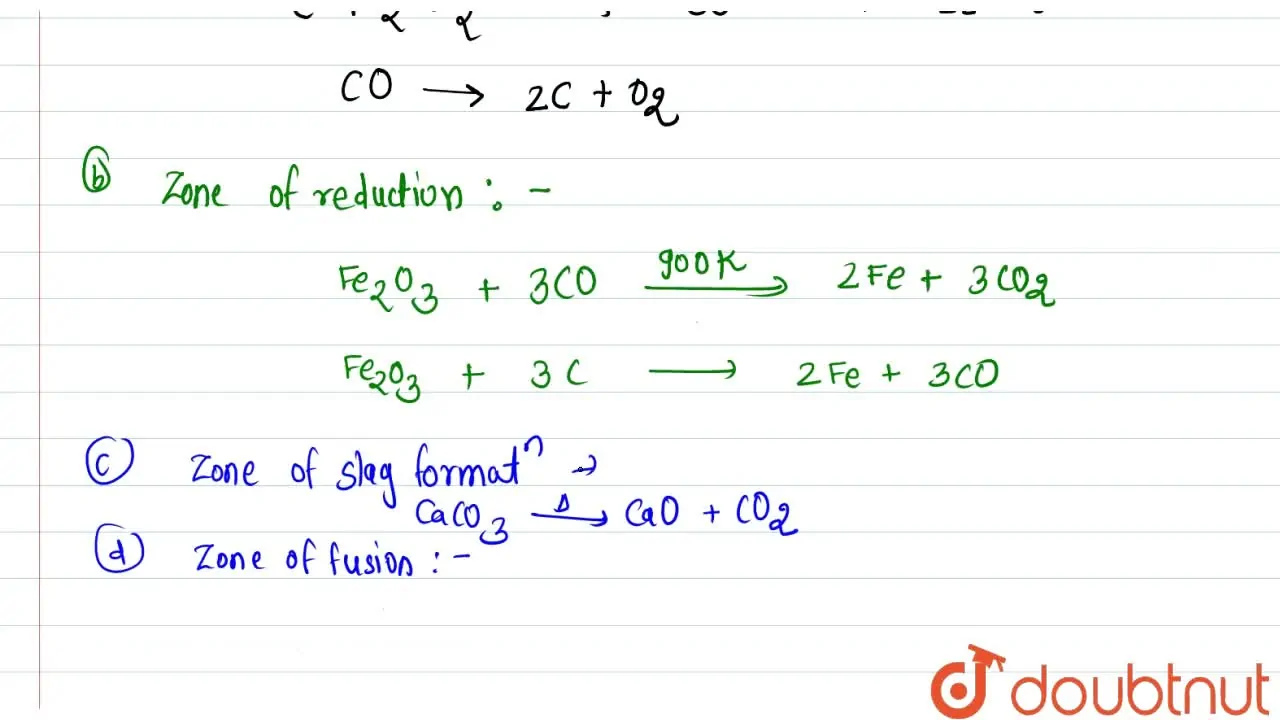[Marathi] Name the different zones in blast furnace.Write the reaction
