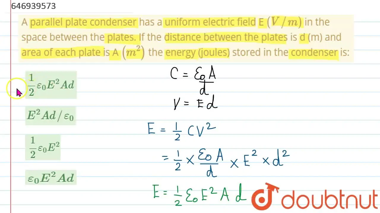 [Tamil] A parallel plate condenser has a uniform electric field E (V//