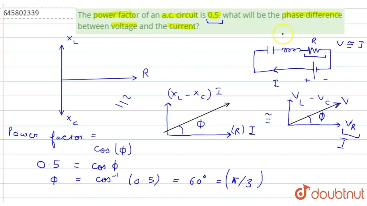 [Punjabi] The power factor of an a.c. circuit is 0.5. what will be the