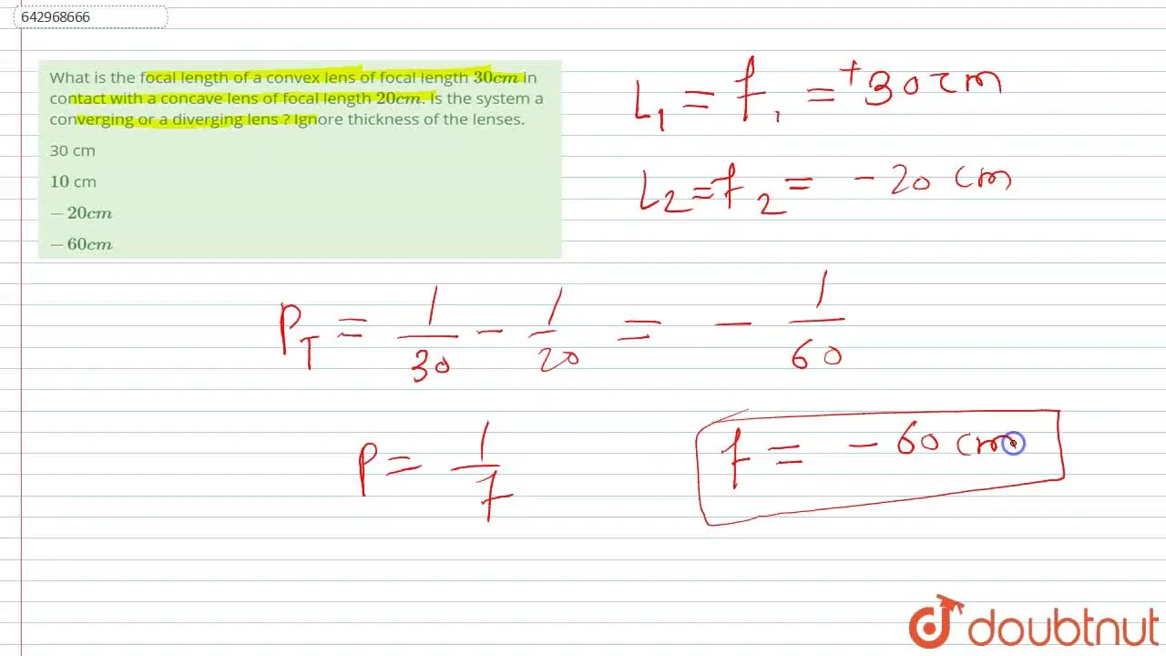 [Marathi] What is the focal of the combination of a convex lens of fo