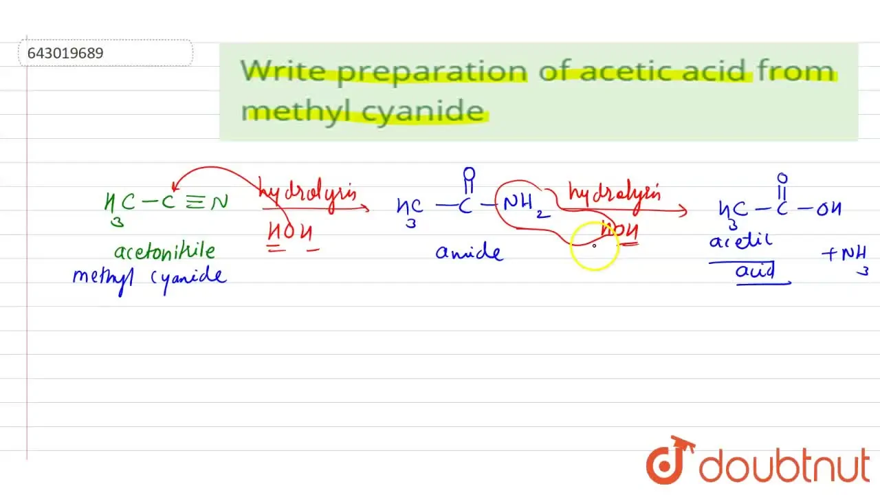 [Marathi] Write preparation of acetic acid from methyl cyanide