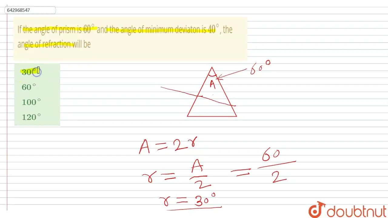 [Marathi] If the angle of prism is 60^() and the angle of minimum dev