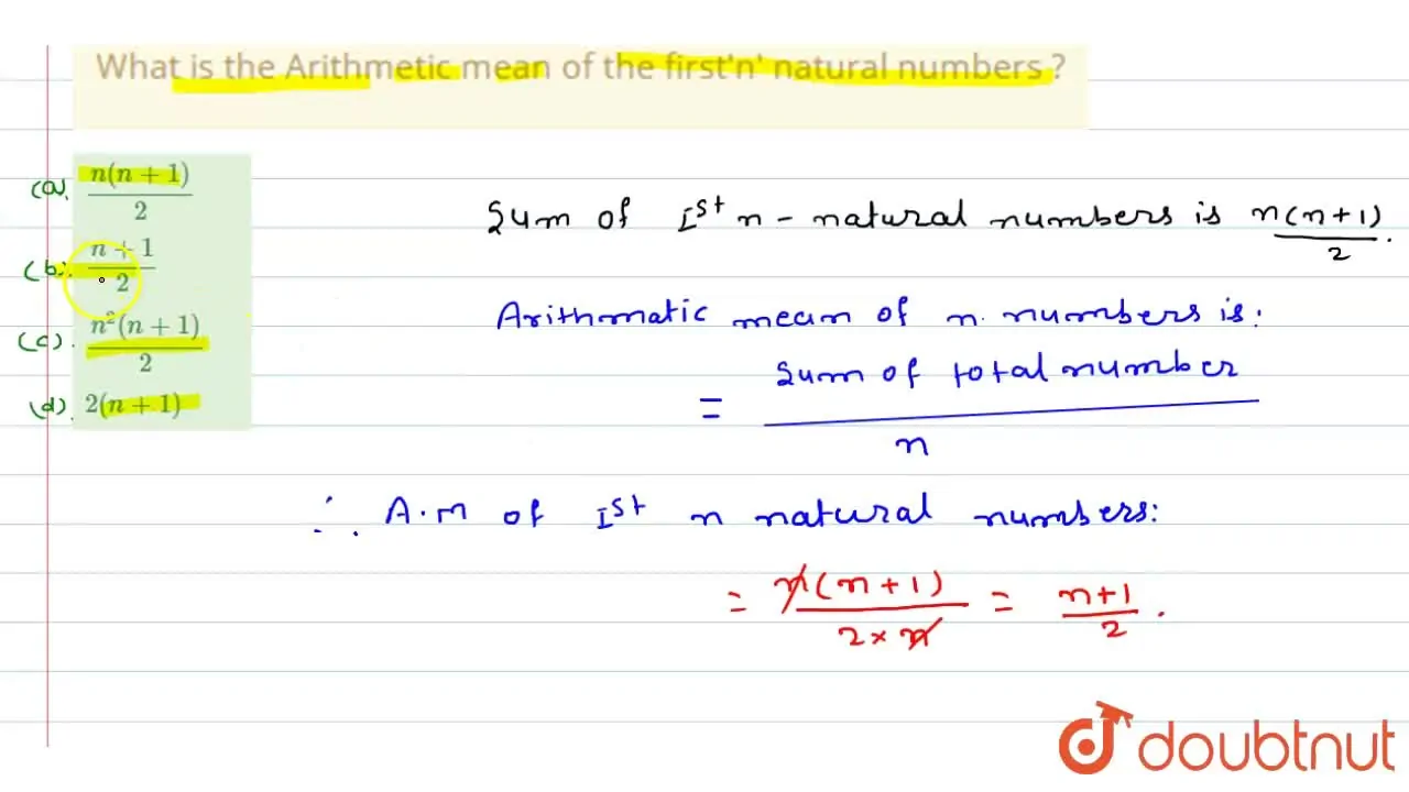 What is the Arithmetic mean of the first'n' natural numbers