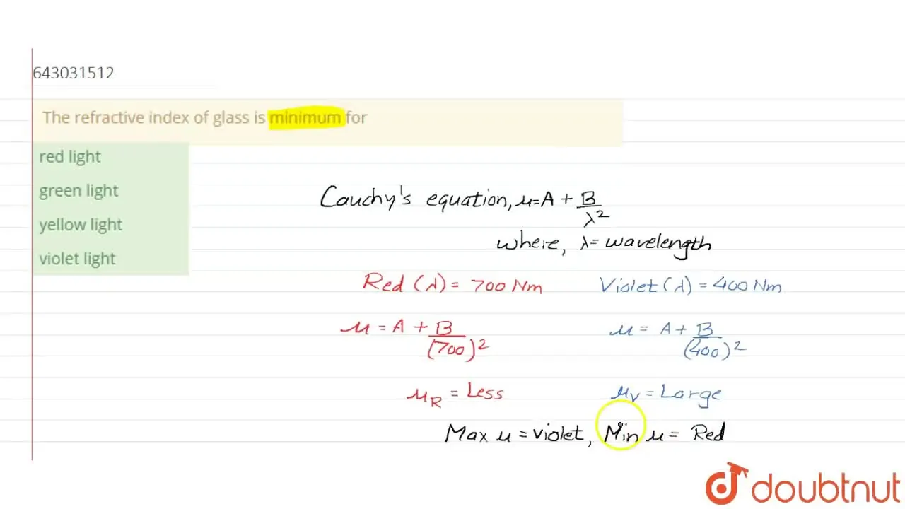 [Marathi] The refractive index of glass is minimum for