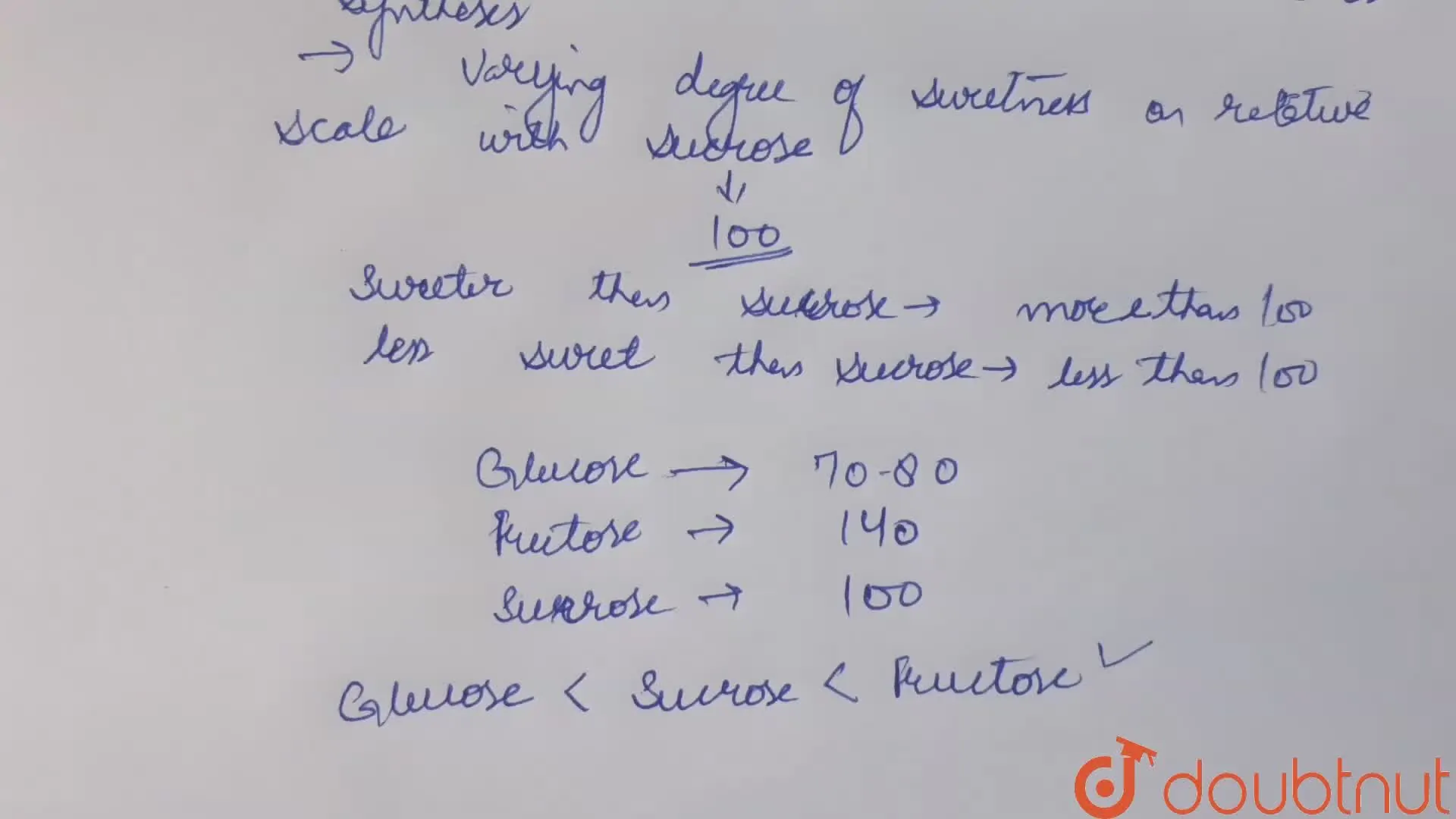 Arrange the following sugars in the increasing order of sweetness glu