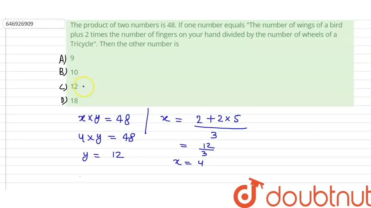 The Product Of Two Numbers Is 48. If One Number Equals 