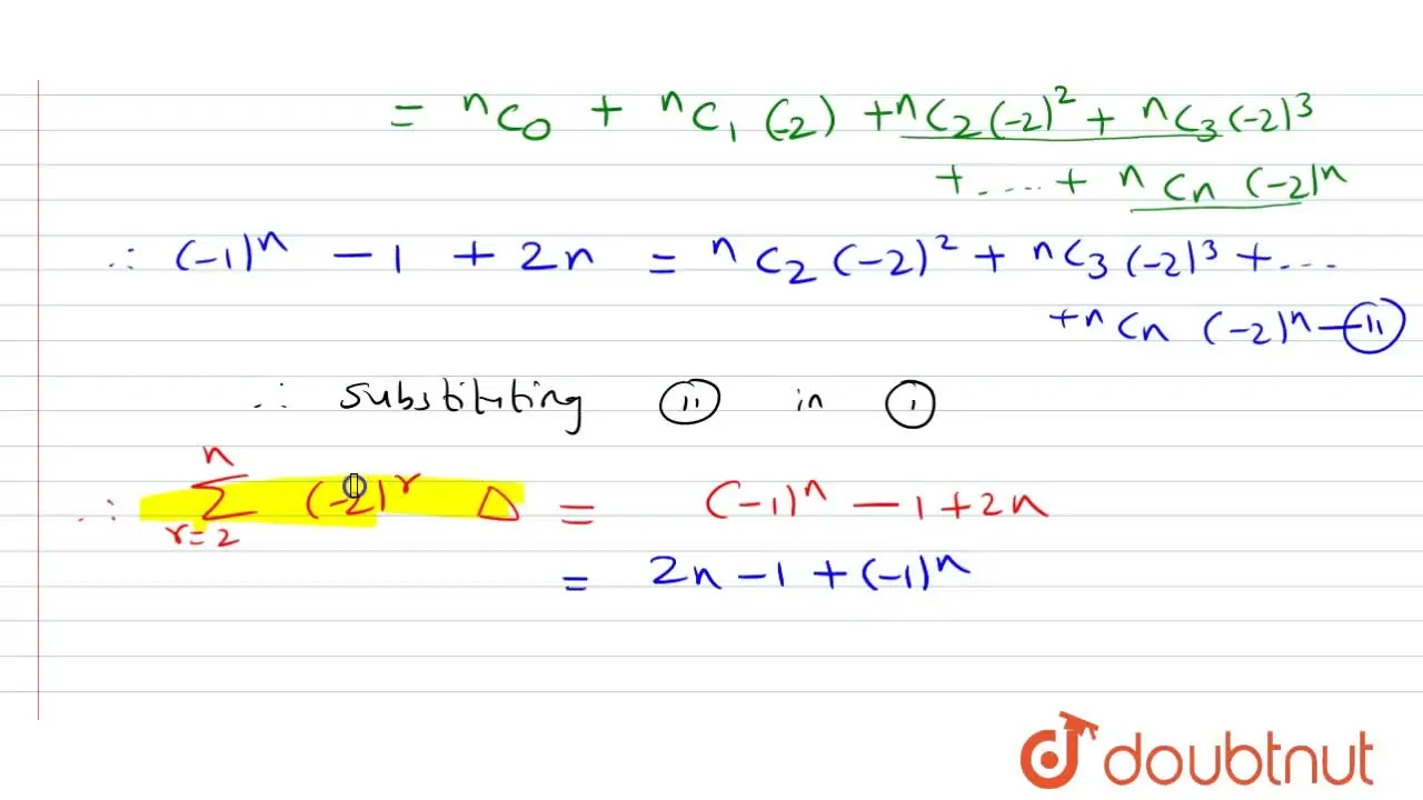 [Gujrati] The value of sum(r=2)^n (-2)^r|(n-2C(r-2),n-2C(r-1),n-2Cr),