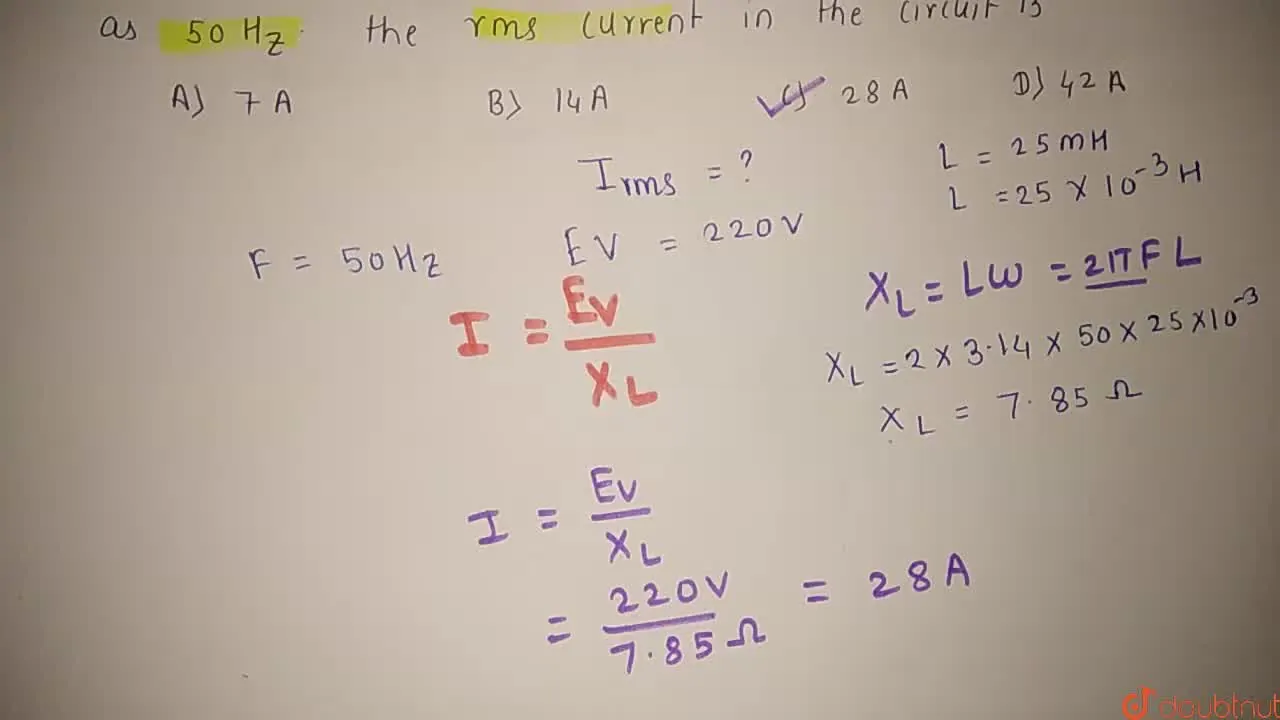 [Marathi] Apure inductor of 25 mHis conneded to a source of 220 V. Giv