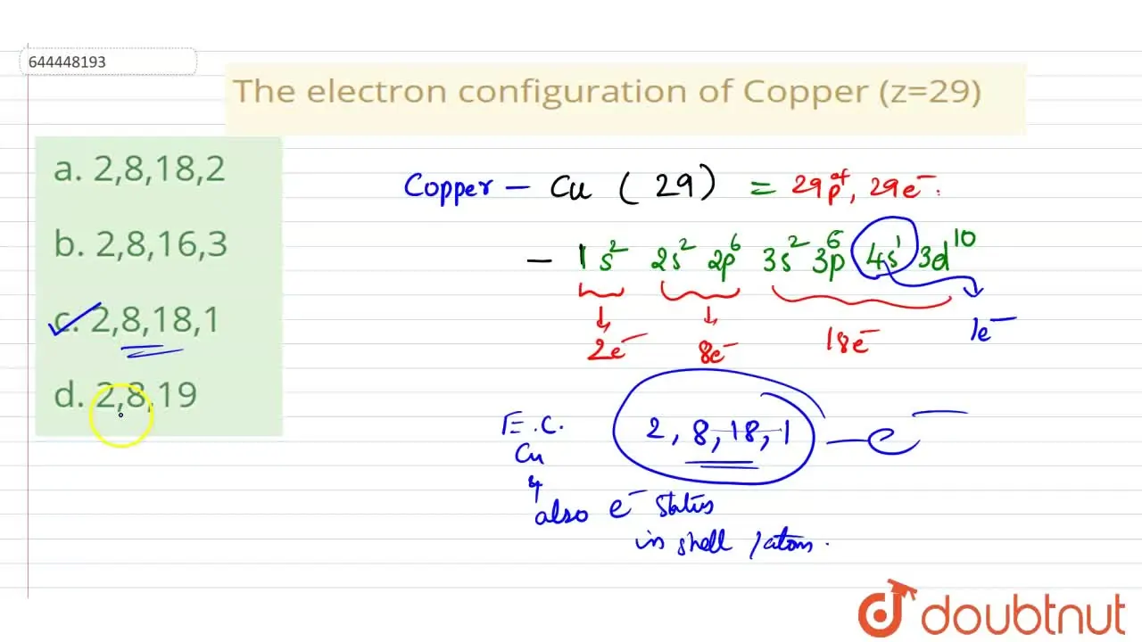 [Telugu] The electron configuration of Copper (z=29)