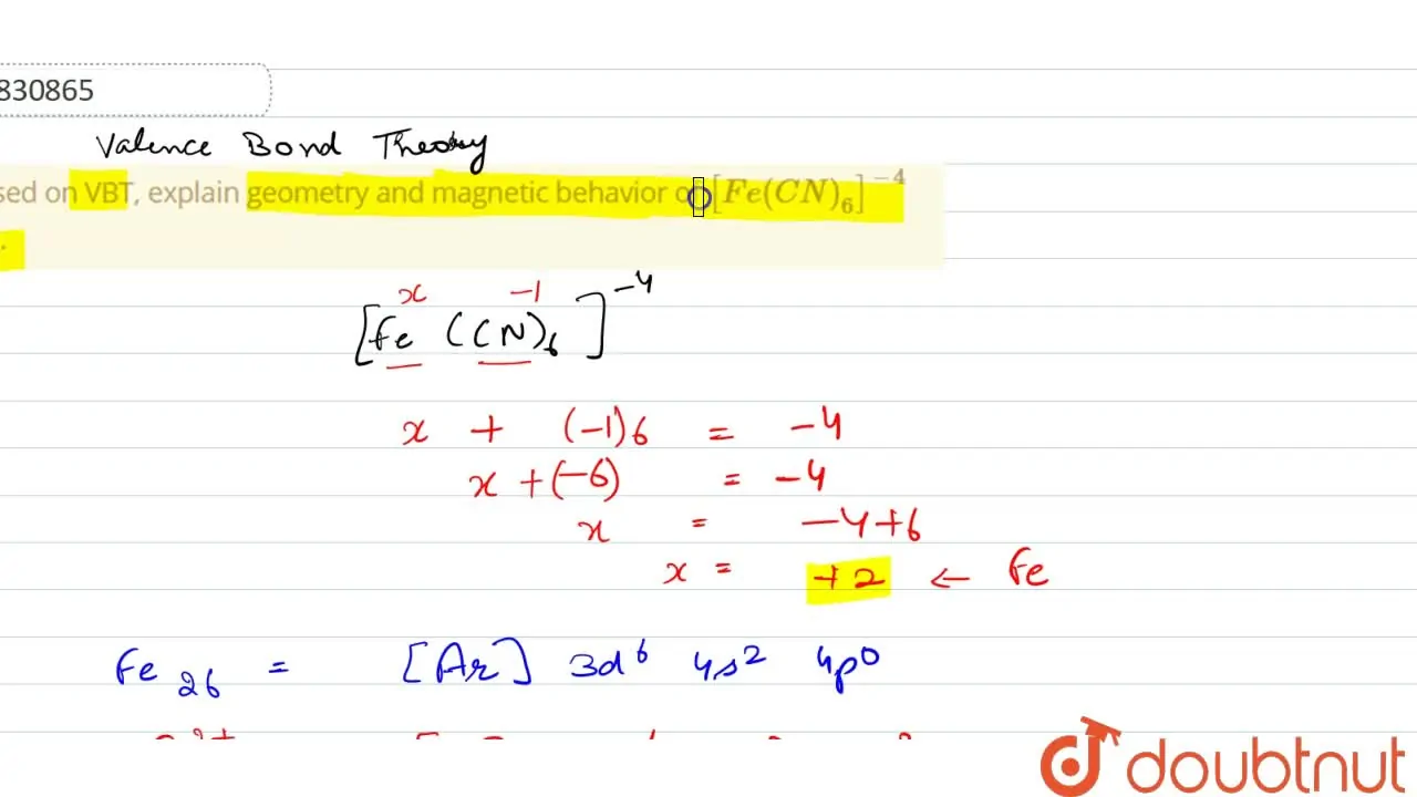 [punjabi] Based On Vbt, Explain Geometry And Magnetic Behavior Of [fe(