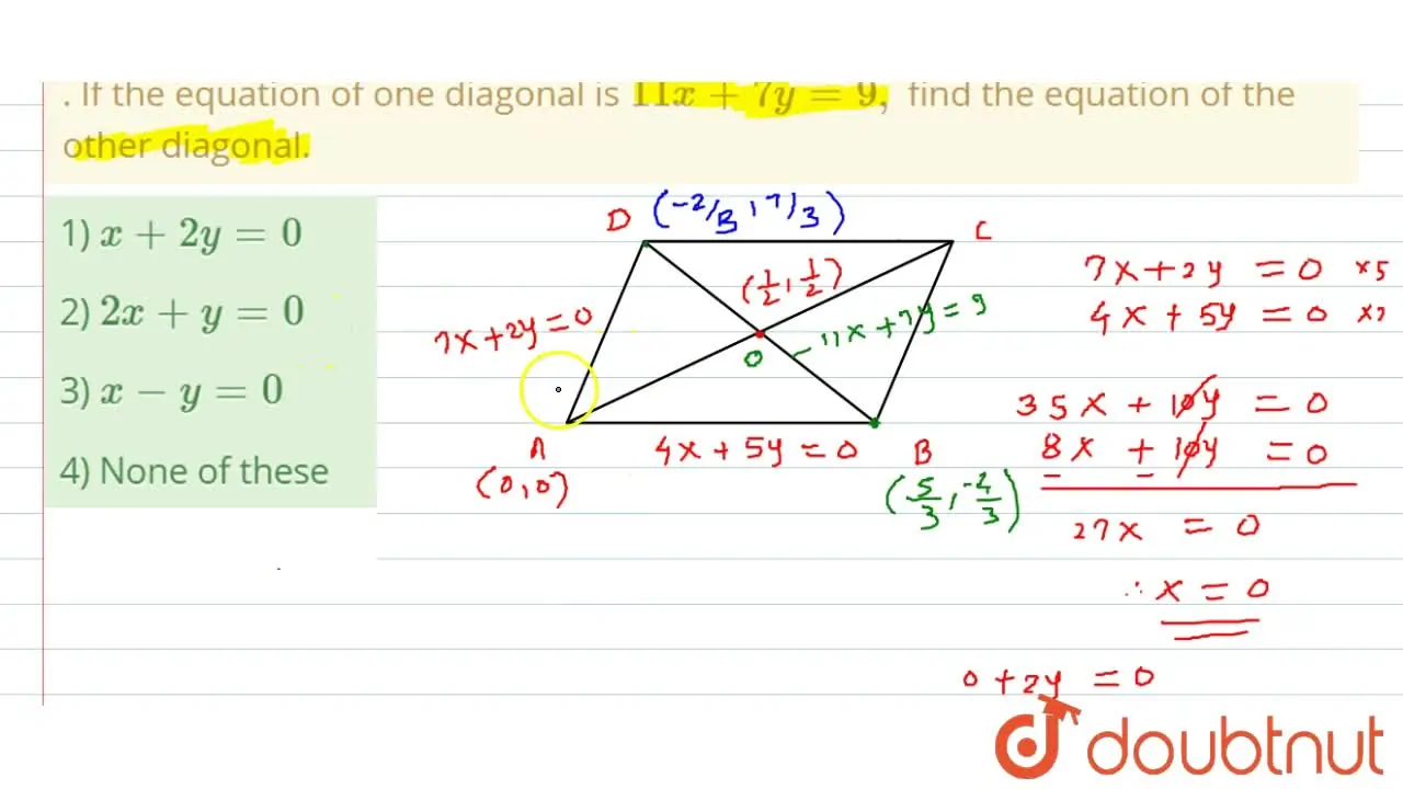 [Marathi] Two consecutive sides of a parallelogram are 4x+5y=0 and 7x+